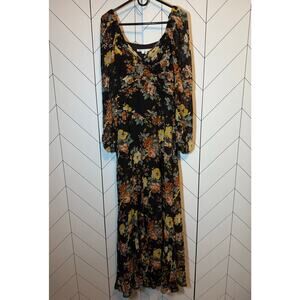 Veronica Beard Women’s 4 Avani Silk Black Floral Long Puff Sleeve Maxi Dress